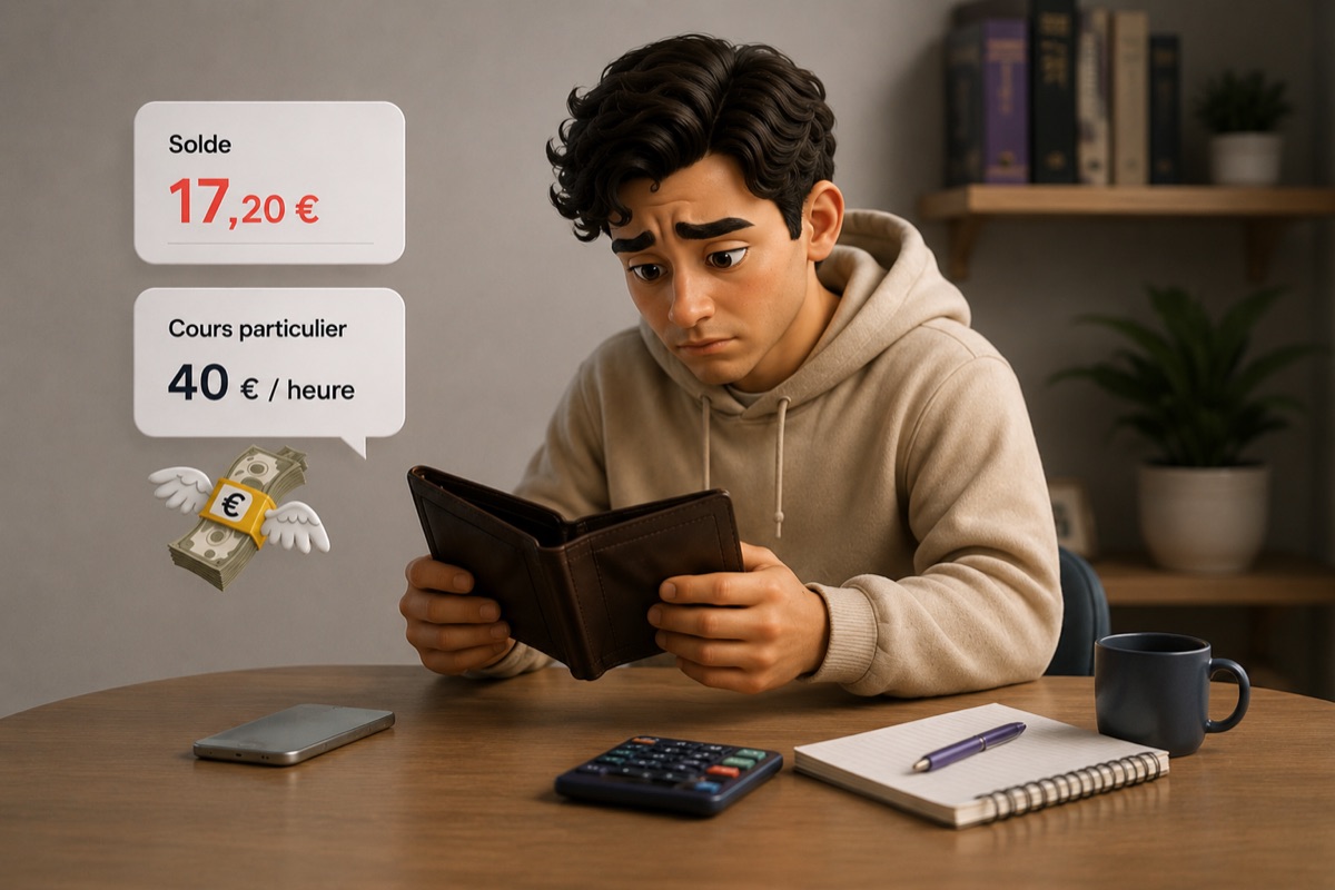 Étudiant réalisant qu'il ne peut pas se payer de cours particuliers